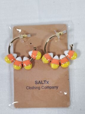 I400 SALTx Candy Corn Pierced Hoop Earrings NEW